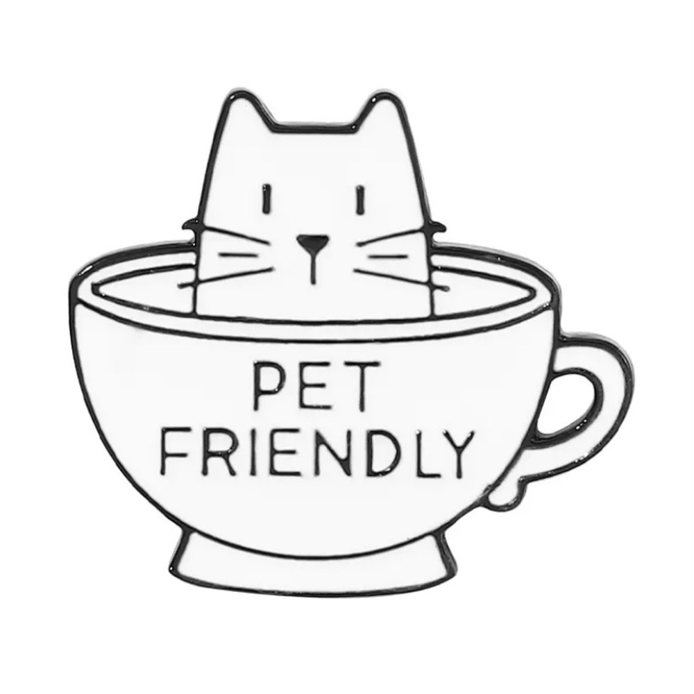 6/$30 White Cat Pet Friendly Coffee Cup Mug Enamel Pin